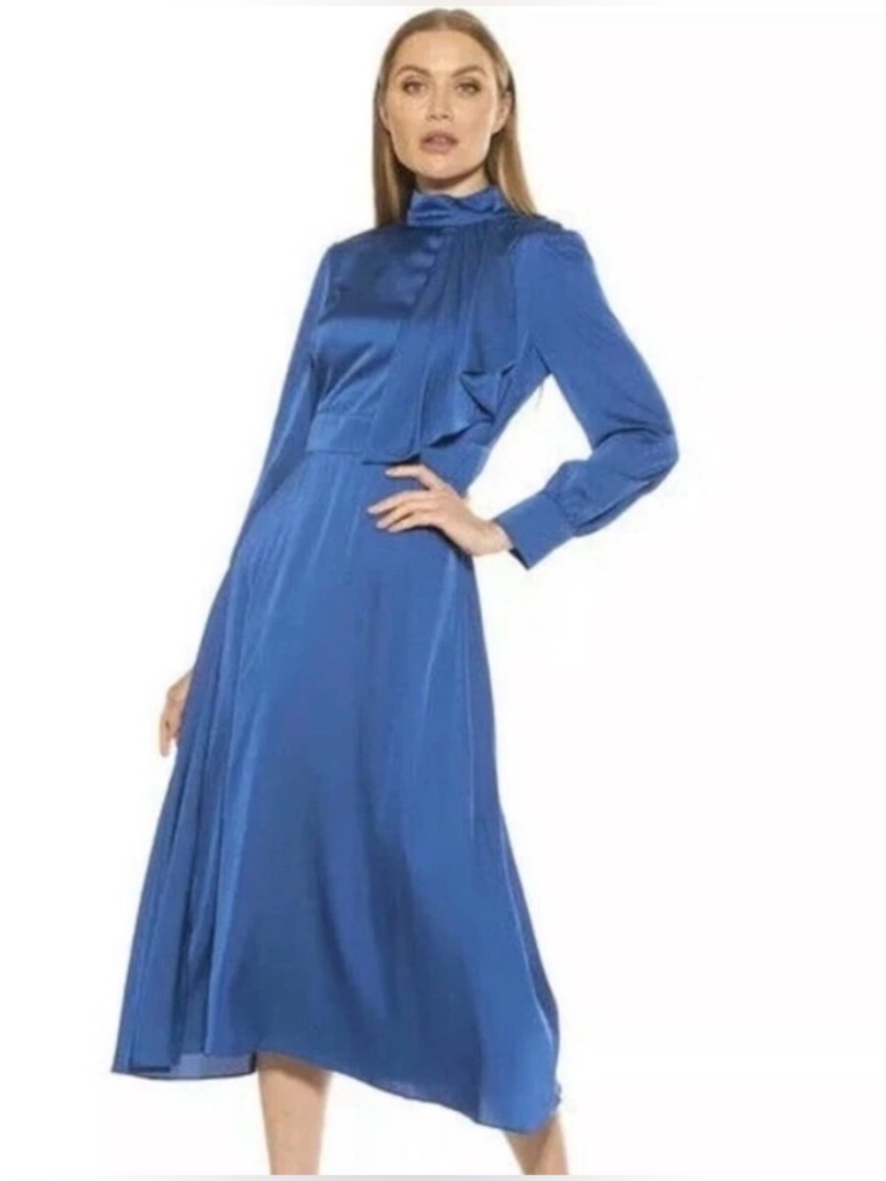 Alexia Admor Brooklyn Dress High Neck Modest Size 8 Navy Blue